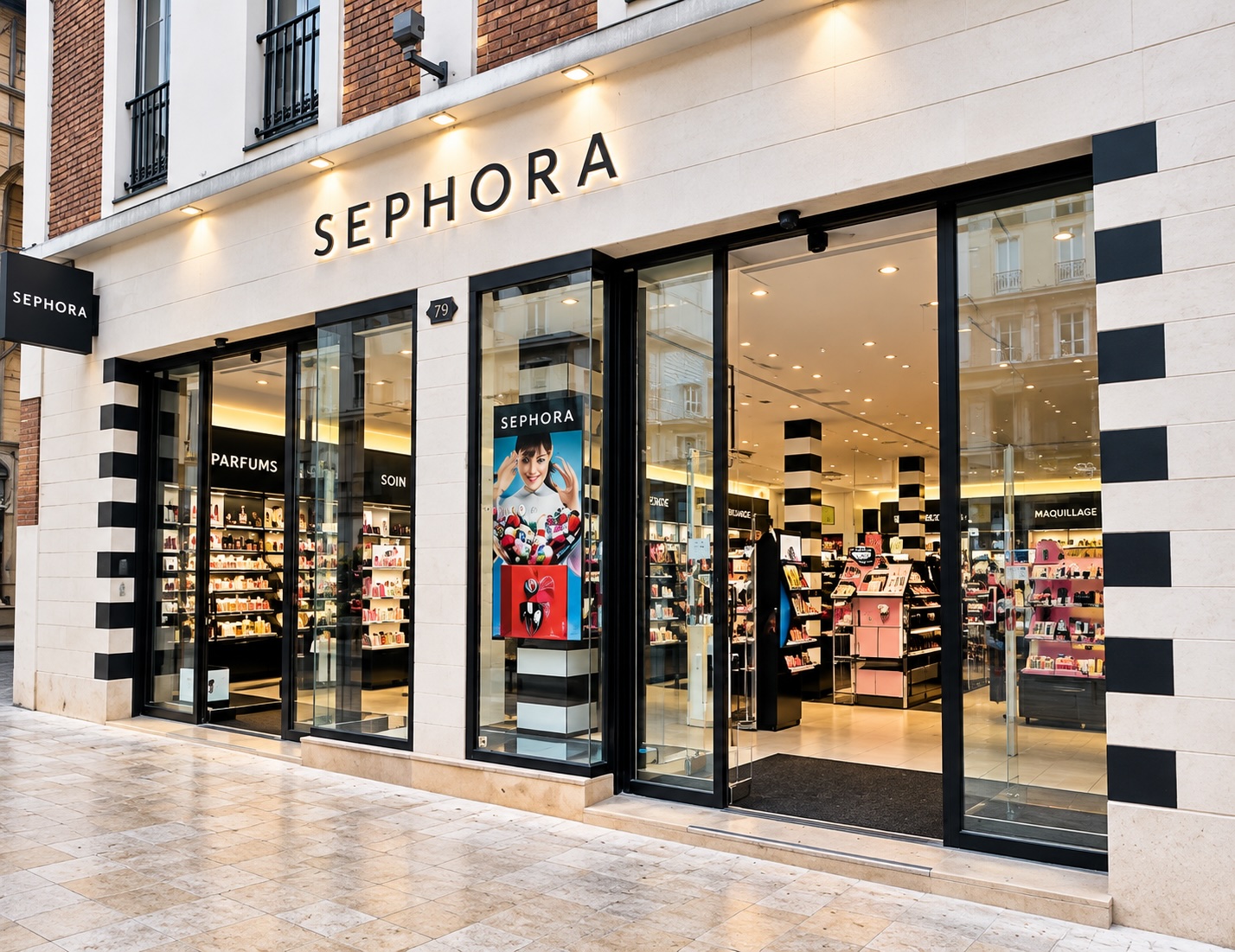 Immeuble en brique et boutique Sephora